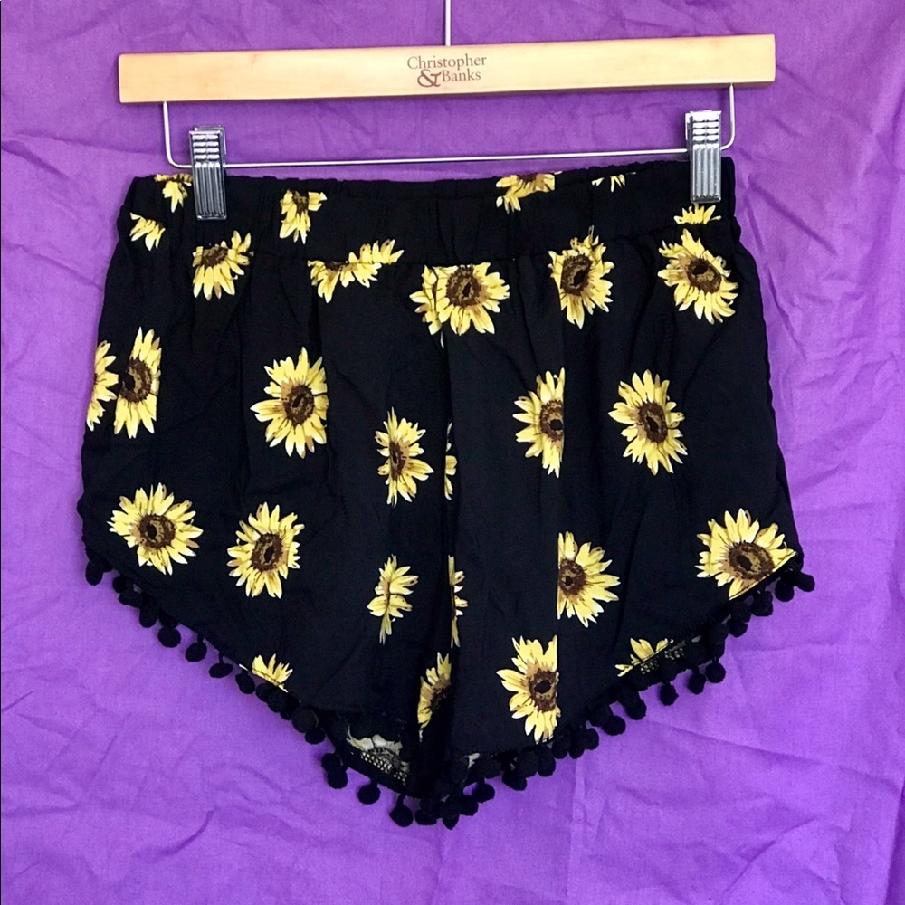 Black Sunflower Pom Pom Shorts